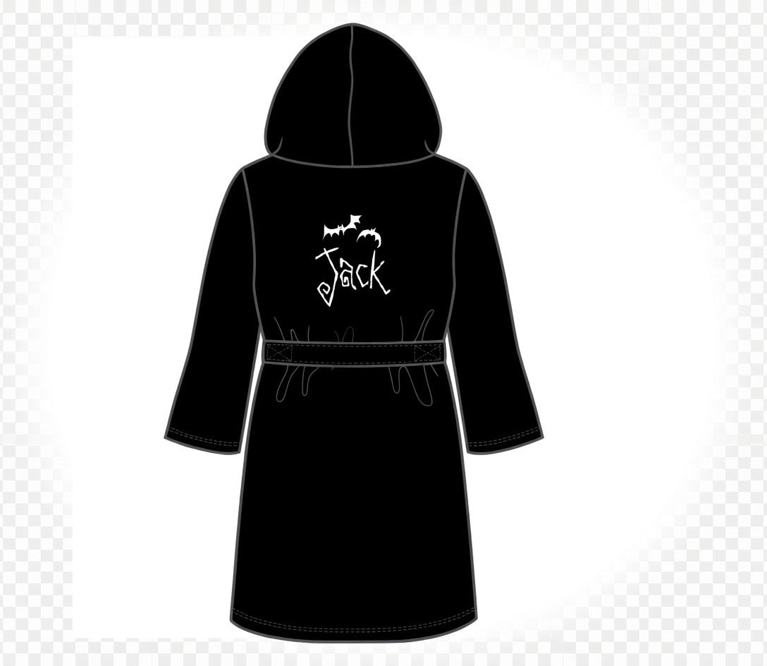The Nightmare Before Christmas Black Hooded Fleece Bathrobe - Adults one size fits most.