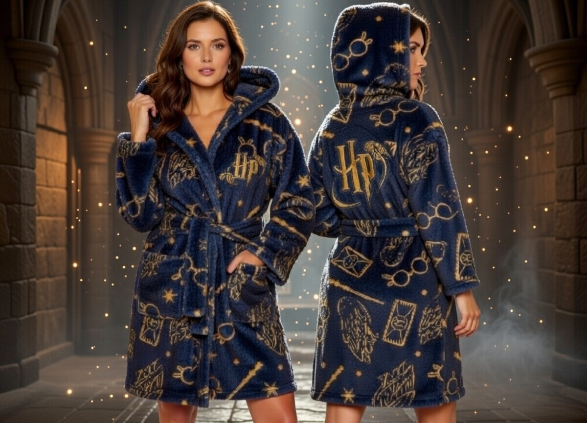 Harry Potter Blue and Gold cosy fleece bathrobe - Adults one size fits most.