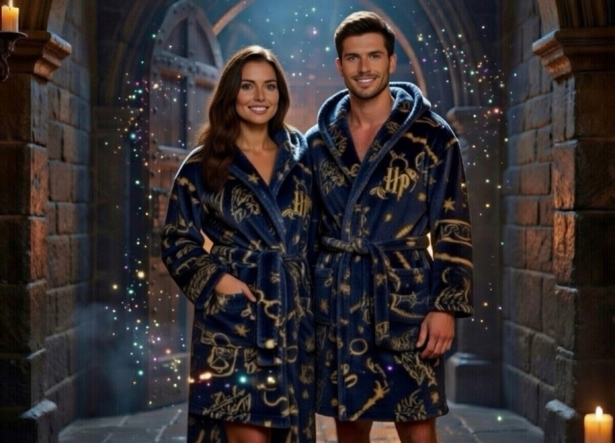 Harry Potter Blue and Gold cosy fleece bathrobe - Adults one size fits most.