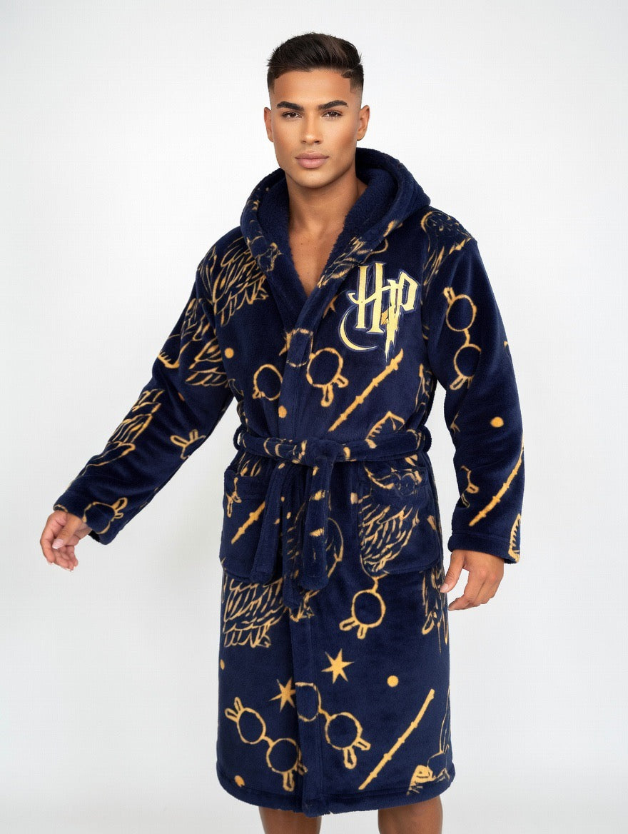Harry Potter Blue and Gold cosy fleece bathrobe - Adults one size fits most.
