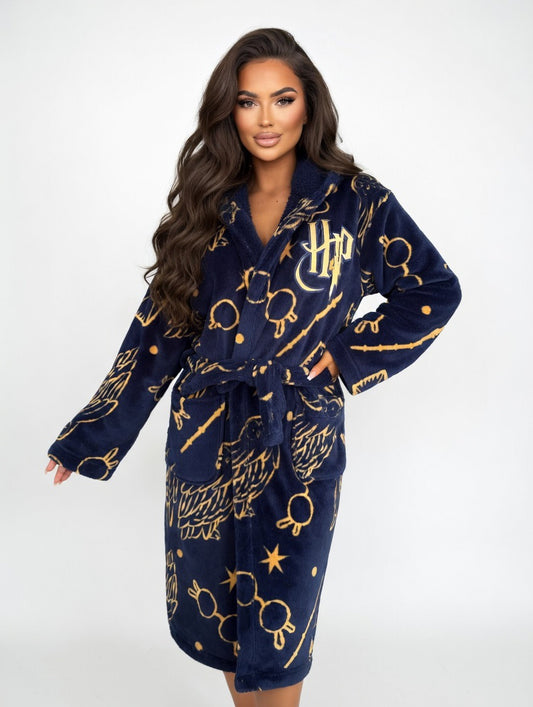 Harry Potter Blue and Gold cosy fleece bathrobe - Adults one size fits most.