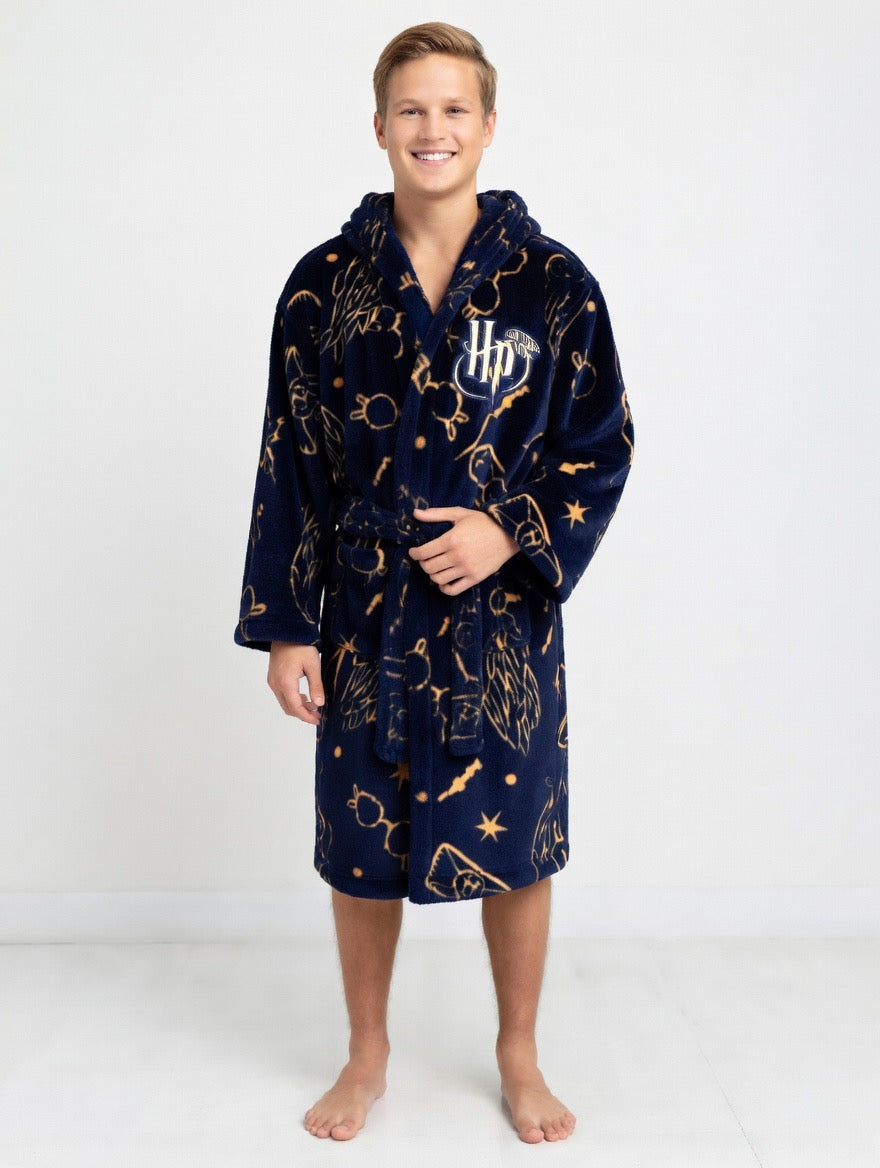 Harry Potter Blue and Gold cosy fleece bathrobe - Adults one size fits most.
