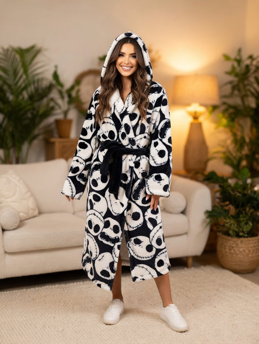 The Nightmare Before Christmas Hooded Fleece Bathrobe - Adults one size fits most.