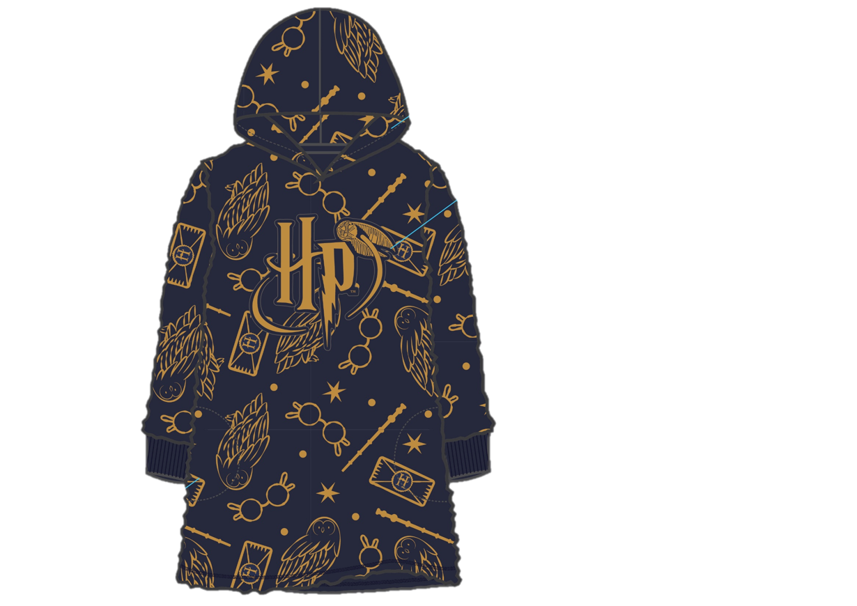 Harry Potter Blue and Gold cosy fleece hoodie - Adults one size fits most.